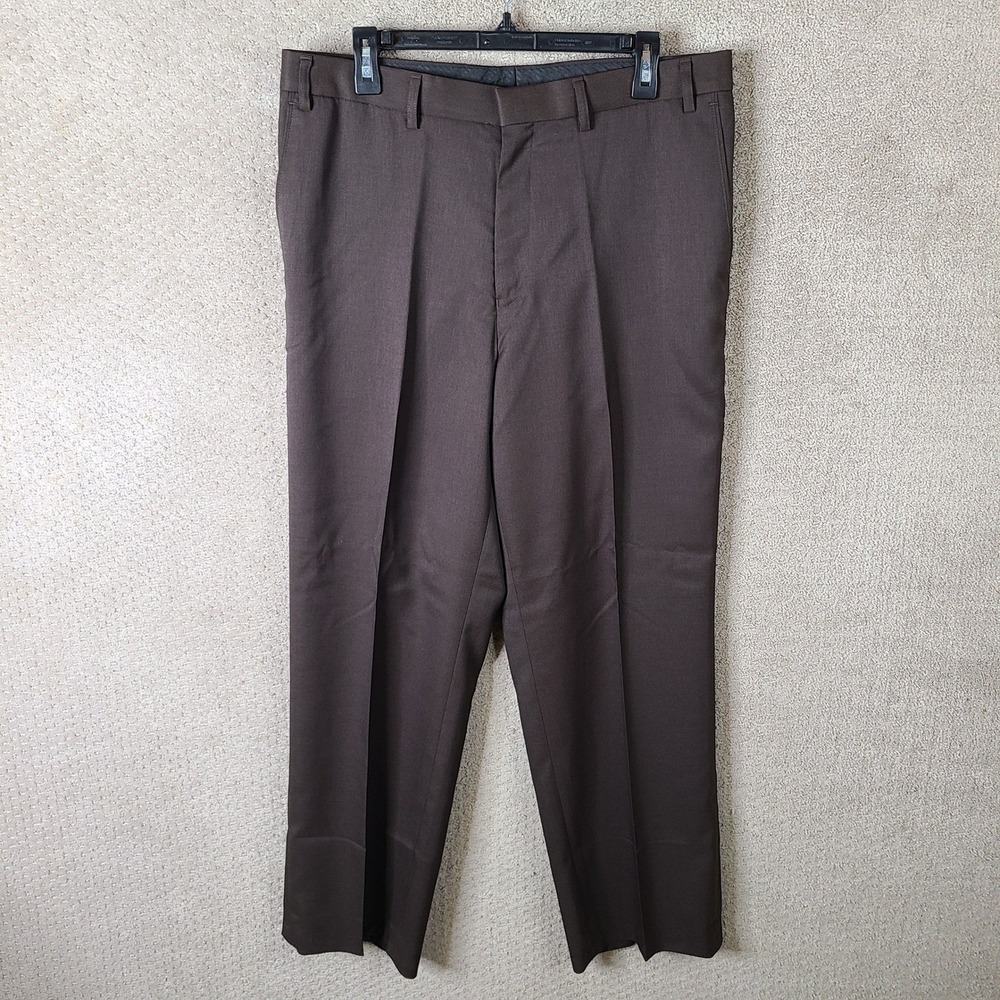 HPI Pants Men 36 (34x31) Brown Flat Front Trouser‎ Flat Front Polyester NWOT